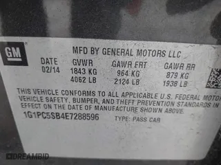 2014 Chevrolet Cruze 1LT with VIN 1G1PC5SB4E7288596, listed as a IAAI auction lot 42047744 with 1 mi miles. Bid and sale history available at carsss.com. Image 9.