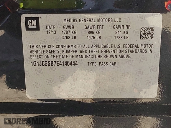 2014 Chevrolet Sonic LT with VIN 1G1JC5SB7E4146444, listed as a IAAI auction lot 42014386 with 85,122 mi miles and . Bid and sale history available at DreamBid. Image 9.