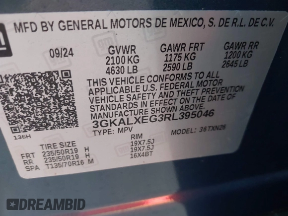 2024 GMC Terrain Denali with VIN 3GKALXEG3RL395046, listed as a IAAI auction lot 41204297 with 2,694 mi miles. Bid and sale history available at carsss.com. Image 9.