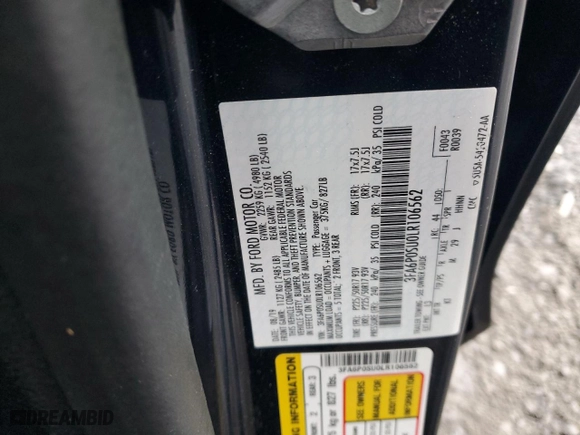 2020 Ford Fusion Plug-In Hybrid Titanium with VIN 3FA6P0SU0LR106562, listed as a Copart auction lot 44937035 with 0 mi miles and Salvage Title. Bid and sale history available at carsss.com. Image 13.