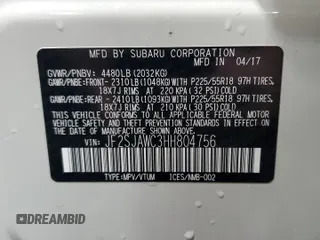 2017 Subaru Forester Touring with VIN JF2SJAWC3HH804756, listed as a Copart auction lot 56018645 with 107,646 mi miles and Salvage title. Bid and sale history available at DreamBid. Image 13.