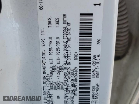 2017 Toyota Tundra SR z VIN 5TFUW5F14HX664169, wystawiony jako Copart lot #57397385 z przebiegiem 242 806 mil mil oraz Czysty tytuł • Clean title. Historia ofert i sprzedaży dostępna na DreamBid. Obrazek 12.