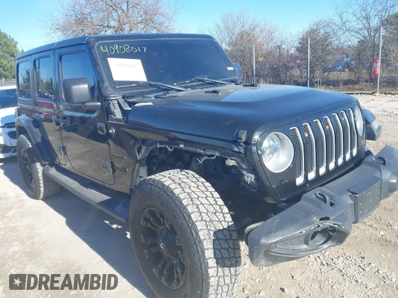 2018 Jeep Wrangler Unlimited Sahara z VIN 1C4HJXEG9JW216717, wystawiony jako IAAI lot #40908017 z przebiegiem 87 954 mil mil oraz . Historia ofert i sprzedaży dostępna na DreamBid. Obrazek 1.
