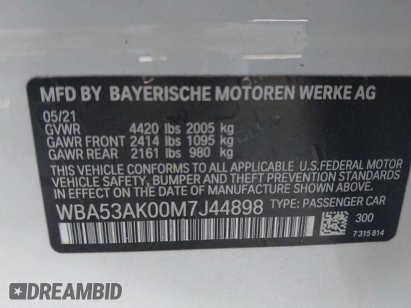 2021 BMW 2 Series 228i with VIN WBA53AK00M7J44898, listed as a IAAI auction lot 41784086 with 42,329 mi miles. Bid and sale history available at carsss.com. Image 9.