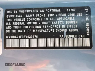 2008 Volkswagen Eos Turbo z VIN WVWBA71F98V030176, wystawiony jako Copart lot #46336425 z przebiegiem 114 520 mil mil oraz Szkoda całkowita • Salvage title. Historia ofert i sprzedaży dostępna na DreamBid. Obrazek 12.