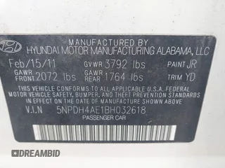 2011 Hyundai Elantra Limited с VIN 5NPDH4AE1BH032618, выставлен на аукционе IAAI как лот 42355543 с пробегом 157 926 миль миль и . История ставок и продаж доступна на DreamBid. Изображение 9.