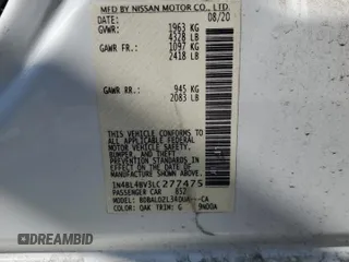 2020 Nissan Altima 2.5 S with VIN 1N4BL4BV3LC277475, listed as a Copart auction lot 50268705 with 51,605 mi miles and Salvage Title. Bid and sale history available at carsss.com. Image 13.