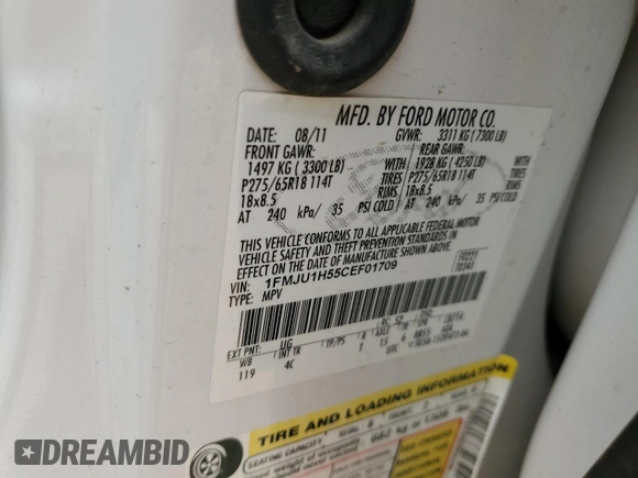 2012 Ford Expedition XLT with VIN 1FMJU1H55CEF01709, listed as a Copart auction lot 51540045 with 158,970 mi miles and Clean title. Bid and sale history available at DreamBid. Image 13.