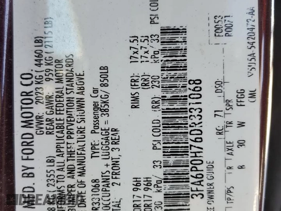 2013 Ford Fusion SE with VIN 3FA6P0H76DR331068, listed as a Copart auction lot 43509695 with 182,575 mi miles and Salvage Title. Bid and sale history available at carsss.com. Image 13.
