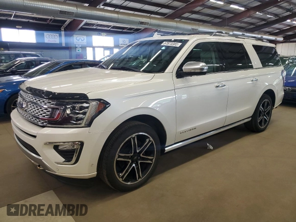 2019 Ford Expedition Max Platinum z VIN 1FMJK1MT7KEA55202, wystawiony jako Copart lot #57873385 z przebiegiem 93 136 mil mil oraz Czysty tytuł • Clean title. Historia ofert i sprzedaży dostępna na DreamBid. Obrazek 1.