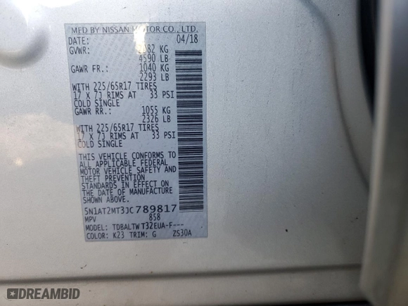 2018 Nissan Rogue SV with VIN 5N1AT2MT3JC789817, listed as a Copart auction lot 50532415 with 119,636 mi miles and Salvage Title. Bid and sale history available at carsss.com. Image 14.