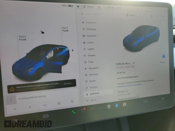 2021 Tesla Model Y Performance z VIN 5YJYGDEF8MF215815, wystawiony jako Copart lot #44752105 z przebiegiem 45 491 mil mil oraz Szkoda całkowita • Salvage title. Historia ofert i sprzedaży dostępna na DreamBid. Obrazek 9.