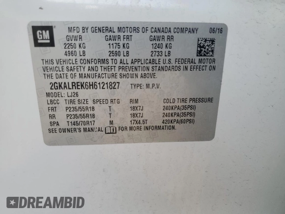 2017 GMC Terrain Denali with VIN 2GKALREK6H6121827, listed as a Copart auction lot 54304505 with 96,144 mi miles and Non repairable. Bid and sale history available at DreamBid. Image 14.