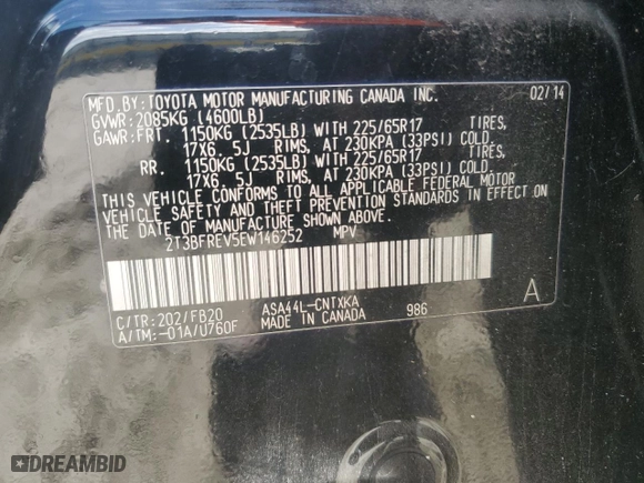 2014 Toyota RAV4 LE with VIN 2T3BFREV5EW146252, listed as a Copart auction lot 45379915 with 120,502 mi miles and Salvage Title. Bid and sale history available at carsss.com. Image 15.