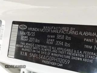 2023 Hyundai Elantra SEL with VIN 5NPLS4AG0PH112059, listed as a IAAI auction lot 42235481 with 32,165 mi miles and . Bid and sale history available at DreamBid. Image 9.
