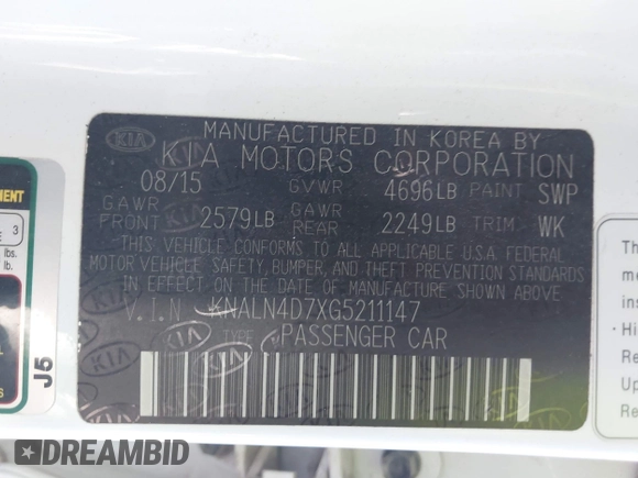 2016 Kia Cadenza Premium with VIN KNALN4D7XG5211147, listed as a IAAI auction lot 41452434 with 108,443 mi miles and . Bid and sale history available at DreamBid. Image 9.