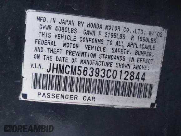 2003 Honda Accord LX with VIN JHMCM56393C012844, listed as a IAAI auction lot 42691503 with 237,784 mi miles and . Bid and sale history available at DreamBid. Image 9.