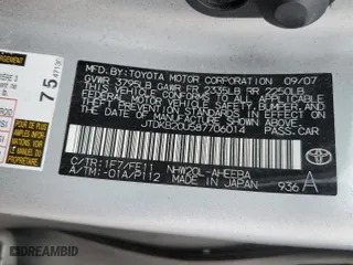2008 Toyota Prius with VIN JTDKB20U587706014, listed as a Copart auction lot 53246775 with 0 mi miles and Clean Title. Bid and sale history available at carsss.com. Image 12.