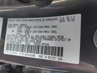 2022 Toyota Tacoma SR z VIN 3TYAX5GN5NT046897, wystawiony jako IAAI lot #42253604 z przebiegiem 69 246 mil mil oraz . Historia ofert i sprzedaży dostępna na DreamBid. Obrazek 9.