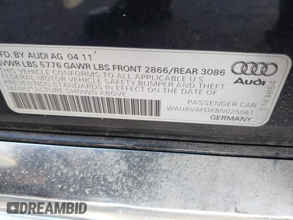 2011 Audi A8 с VIN WAUAVAFDXBN025061, выставлен на аукционе IAAI как лот 41326516 с пробегом 198 850 миль миль и . История ставок и продаж доступна на DreamBid. Изображение 9.
