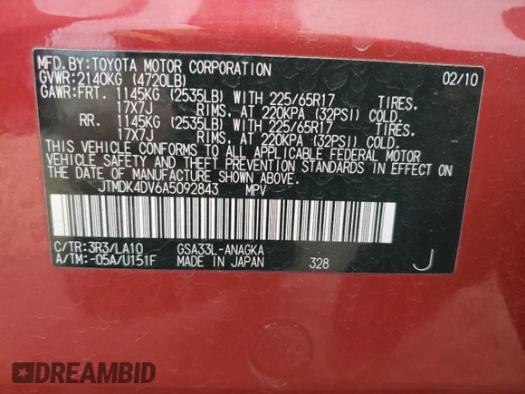 2010 Toyota RAV4 Ltd with VIN JTMDK4DV6A5092843, listed as a Copart auction lot 50541035 with 108,964 mi miles and Salvage Title. Bid and sale history available at carsss.com. Image 15.