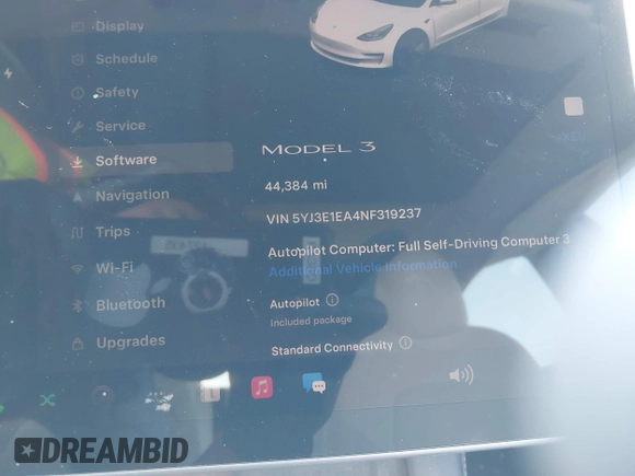 2022 Tesla Model 3 with VIN 5YJ3E1EA4NF319237, listed as a IAAI auction lot 41263761 with 44,384 mi miles and . Bid and sale history available at DreamBid. Image 15.