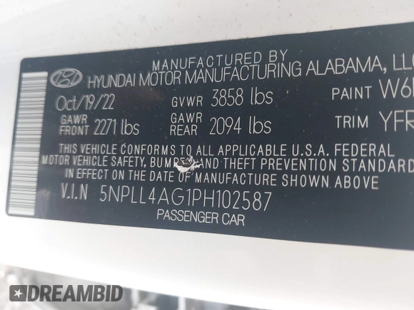 2023 Hyundai Elantra SE with VIN 5NPLL4AG1PH102587, listed as a IAAI auction lot 42675464 with 132,551 mi miles and . Bid and sale history available at DreamBid. Image 9.