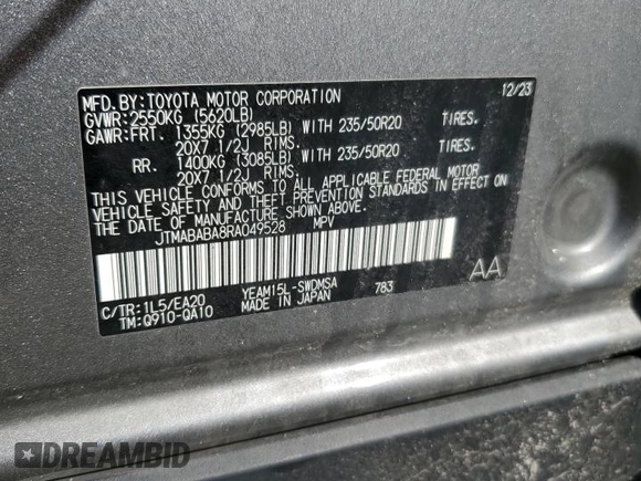 2024 Subaru Solterra Limited с VIN JTMABABA8RA049528, выставлен на аукционе Copart как лот 50563845 с пробегом 13 114 миль миль и Списание • Salvage title. История ставок и продаж доступна на DreamBid. Изображение 14.