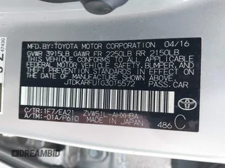 2016 Toyota Prius Four with VIN JTDKARFU1G3015572, listed as a IAAI auction lot 41891235 with 85,930 mi miles. Bid and sale history available at carsss.com. Image 9.