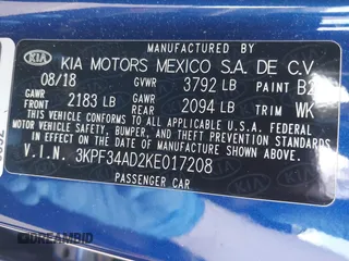 2019 Kia Forte S with VIN 3KPF34AD2KE017208, listed as a IAAI auction lot 42127090 with 83,466 mi miles and . Bid and sale history available at carsss.com. Image 9.