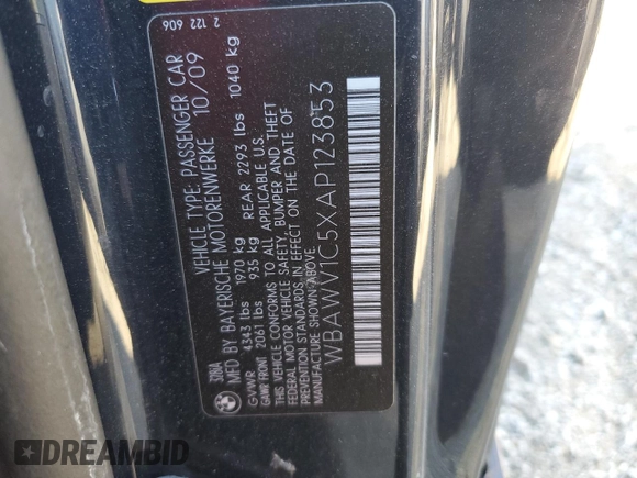 2010 BMW 3 Series 328i with VIN WBAWV1C5XAP123853, listed as a Copart auction lot 88635685 with 65,842 mi miles and Clean Title. Bid and sale history available at carsss.com. Image 12.