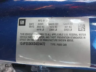 2013 Buick Verano Group с VIN 1G4PS5SKXD4224472, выставлен на аукционе IAAI как лот 41155488 с пробегом 126 715 миль миль и . История ставок и продаж доступна на DreamBid. Изображение 9.