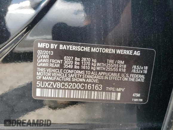 2013 BMW X5 xDrive50i with VIN 5UXZV8C52D0C16163, listed as a Copart auction lot 66049245 with 113,877 mi miles and Clean title. Bid and sale history available at DreamBid. Image 13.