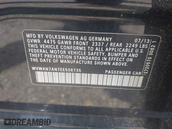 2014 Volkswagen CC Sport с VIN WVWAN7AN7EE506735, выставлен на аукционе IAAI как лот 42245748 с пробегом 91 445 миль миль и . История ставок и продаж доступна на DreamBid. Изображение 9.