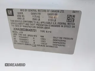 2011 Chevrolet Equinox LS with VIN 2CNALBEC5B6426721, listed as a IAAI auction lot 41119847 with 153,720 mi miles and . Bid and sale history available at DreamBid. Image 9.