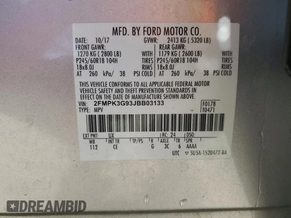 2018 Ford Edge SE z VIN 2FMPK3G93JBB03133, wystawiony jako Copart lot #56693845 z przebiegiem 72 738 mil mil oraz Szkoda całkowita • Salvage title. Historia ofert i sprzedaży dostępna na DreamBid. Obrazek 14.