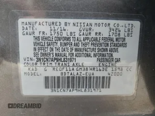 2017 Nissan Versa S Plus z VIN 3N1CN7AP9HL831971, wystawiony jako Copart lot #51603795 z przebiegiem Nie podano mil oraz Szkoda całkowita • Salvage title. Historia ofert i sprzedaży dostępna na DreamBid. Obrazek 14.