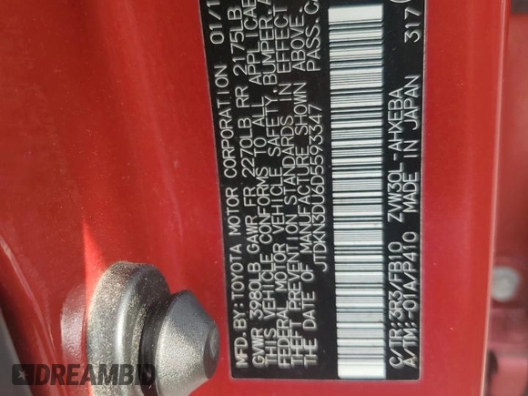 2013 Toyota Prius One with VIN JTDKN3DU6D5593347, listed as a Copart auction lot 67456664 with 89,939 mi miles and Clean Title. Bid and sale history available at carsss.com. Image 12.