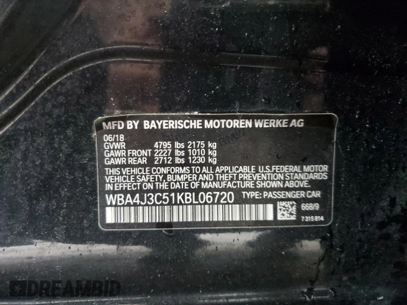 2019 BMW 4 Series 430i xDrive с VIN WBA4J3C51KBL06720, выставлен на аукционе Copart как лот 58598545 с пробегом Не указан миль и Списание • Salvage title. История ставок и продаж доступна на DreamBid. Изображение 12.