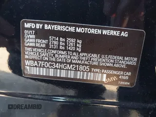 2017 BMW 7 Series 750i with VIN WBA7F0C34HGM21805, listed as a IAAI auction lot 41446797 with 88,753 mi miles and . Bid and sale history available at DreamBid. Image 9.