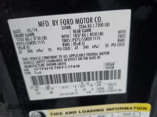 2014 Ford F-150 XL with VIN 1FTFW1ET9EFC17438, listed as a Copart auction lot 76948754 with 98,765 mi miles and Salvage Title. Bid and sale history available at carsss.com. Image 14.