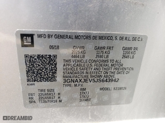 2018 Chevrolet Equinox LT with VIN 3GNAXJEV5JS643942, listed as a Copart auction lot 67508264 with 84,120 mi miles and Salvage Title. Bid and sale history available at carsss.com. Image 13.
