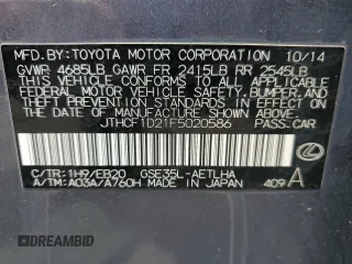 2015 Lexus IS 250 with VIN JTHCF1D21F5020586, listed as a Copart auction lot 60641525 with 156,302 mi miles and Salvage title. Bid and sale history available at DreamBid. Image 13.