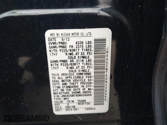 2013 Nissan Rogue S with VIN JN8AS5MT6DW009969, listed as a IAAI auction lot 41747420 with 157,864 mi miles. Bid and sale history available at carsss.com. Image 9.