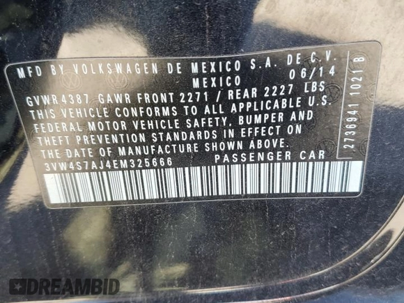 2014 Volkswagen Jetta GLI Edition 30 z VIN 3VW4S7AJ4EM325666, wystawiony jako Copart lot #47444345 z przebiegiem 182 665 mil mil oraz Szkoda całkowita • Salvage title. Historia ofert i sprzedaży dostępna na DreamBid. Obrazek 14.
