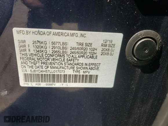 2020 Acura MDX w/Technology Pkg with VIN 5J8YD4H57LL017073, listed as a Copart auction lot 54765835 with 27,425 mi miles and Clean Title. Bid and sale history available at carsss.com. Image 13.