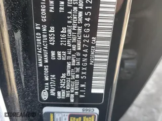 2014 Kia Optima EX with VIN 5XXGN4A72EG345121, listed as a Copart auction lot 45897715 with 0 mi miles and Salvage Title. Bid and sale history available at carsss.com. Image 15.