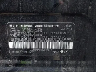 2019 Mitsubishi Outlander Sport SE 2.0 with VIN JA4AP4AU3KU027272, listed as a IAAI auction lot 42013682 with 92,783 mi miles. Bid and sale history available at carsss.com. Image 9.