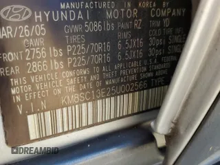 2005 Hyundai Santa Fe GLS with VIN KM8SC13E25U002566, listed as a Copart auction lot 73711124 with 152,245 mi miles and Salvage Title. Bid and sale history available at carsss.com. Image 14.