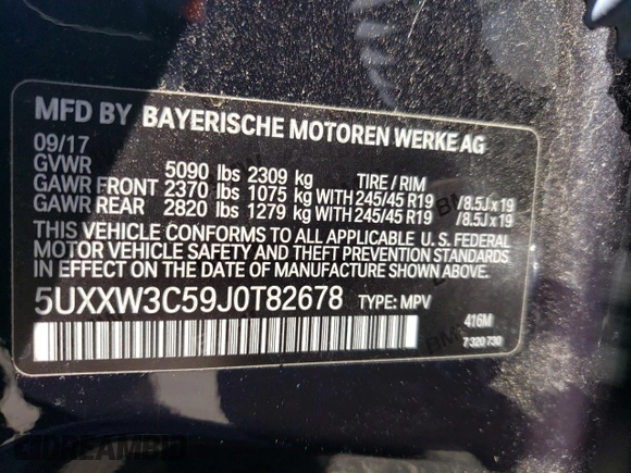 2018 BMW X4 xDrive28i with VIN 5UXXW3C59J0T82678, listed as a Copart auction lot 65281523 with 57,610 mi miles. Bid and sale history available at carsss.com. Image 13.